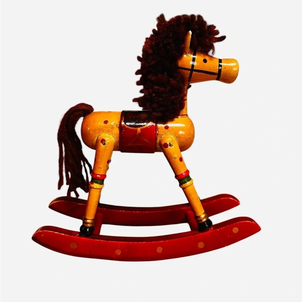 Wood Rocking Horse Christmas Tabletop Decor Vintage 7
